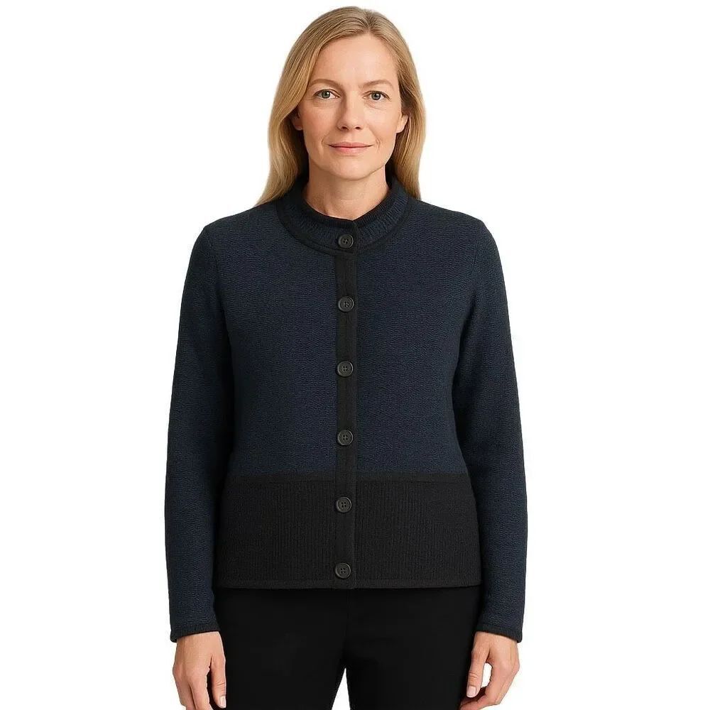 Karl Lagerfeld Paris size M blue black sweater cardigan wool blend